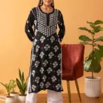 Kaashley Hand Embroidered Black Modal Lucknowi Chikankari Straight Kurta