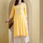 kaashley Hand Embroidered Yellow Modal Lucknowi Chikankari Straight Kurta