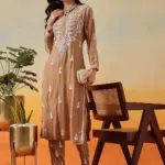 Hand Embroidered Taupe Brown Rayon Lucknowi Chikankari Co-Ord Set